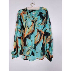 Chico's Womens Floral Flare Blouse Top Size 4 Woven Pattern Long Sleeves NWT $99